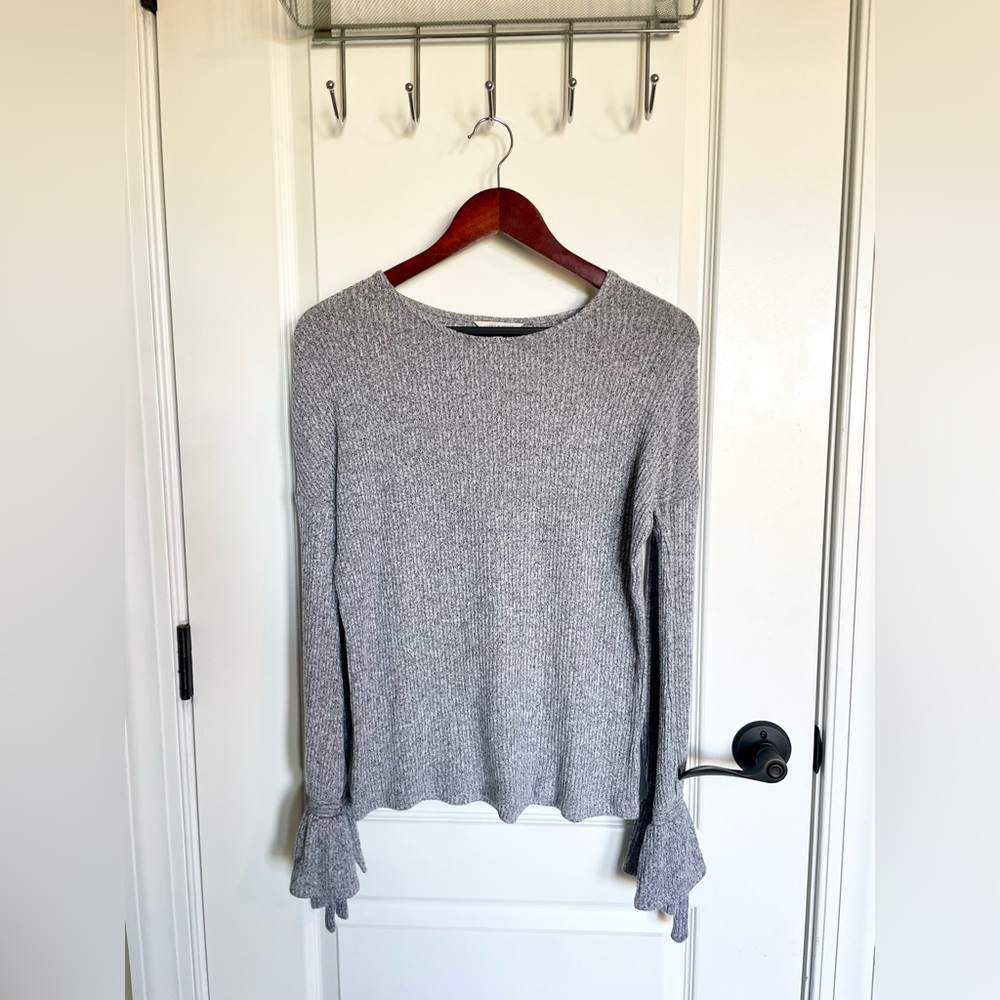 LUCKY BRAND Gray Long Sleeve Flared Cuff Top Womens Size S